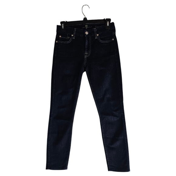 7 For All Mankind Kimmie Crop Dark Blue Jeans 25 Preowned - Picture 1 of 8